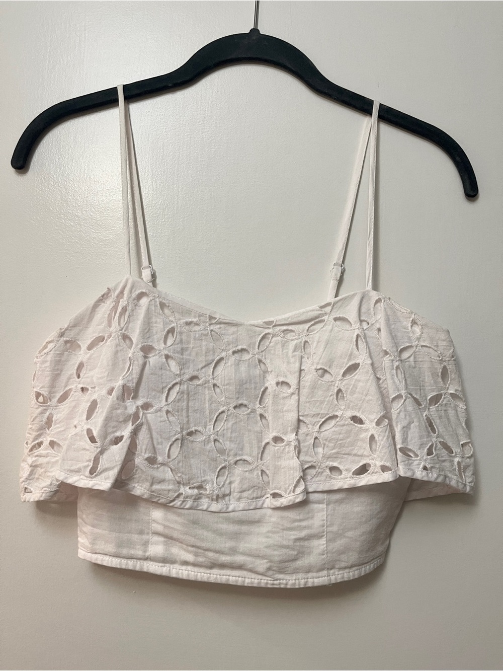 White Eyelet Ruffle Crop Top